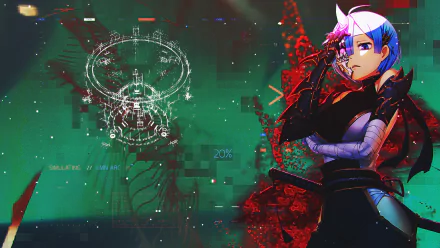 Rem from Re:Zero – Starting Life in Another World stands confidently against a dark, glitchy digital background in this 4K Ultra HD anime desktop wallpaper.