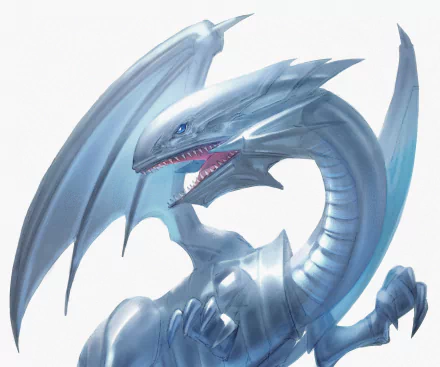 Blue-Eyes White Dragon (Yu-Gi-Oh! anime) rendered in icy-blue detail, dramatic pose with spread wings — 4K Ultra HD PC desktop wallpaper/background.