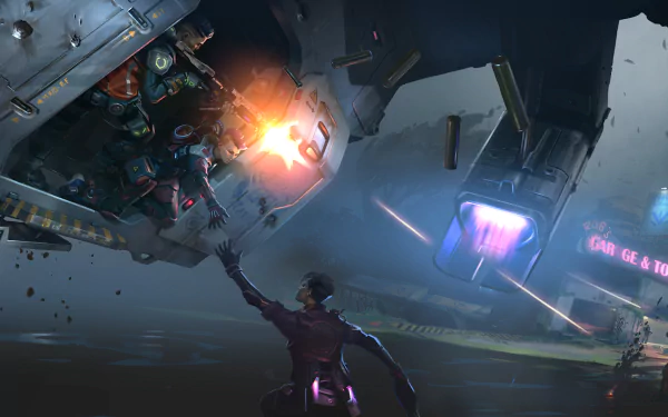 HD wallpaper of The Cycle: Frontier, featuring a dramatic scene with a character amidst space wreckage.