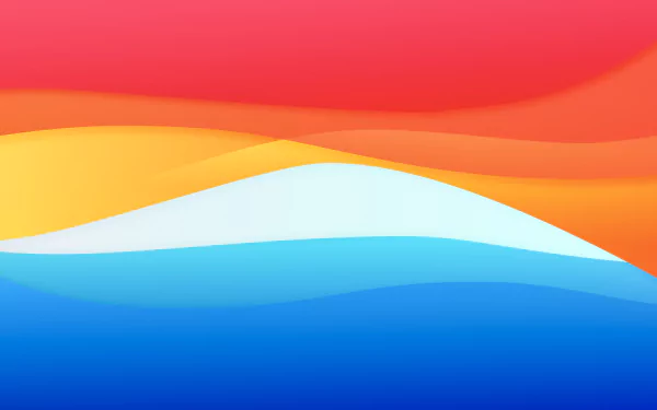 Abstract colors 8K Ultra HD PC desktop wallpaper: layered red, orange, yellow, white and blue waves flowing horizontally into a smooth gradient background.