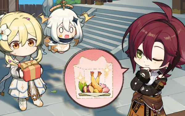 chibi Shikanoin Heizou Paimon (Genshin Impact) Lumine (Genshin Impact) video game Genshin Impact HD Desktop Wallpaper | Background Image