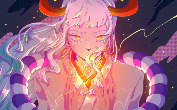 HD PC desktop wallpaper featuring Yamato from One Piece, showcasing vibrant anime-style art with glowing eyes and dynamic energy effects.