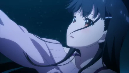 HD PC wallpaper of Yume Irido from My Stepmom's Daughter Is My Ex — close-up of a dark-haired anime girl reaching upward against a starry night, wistful expression.