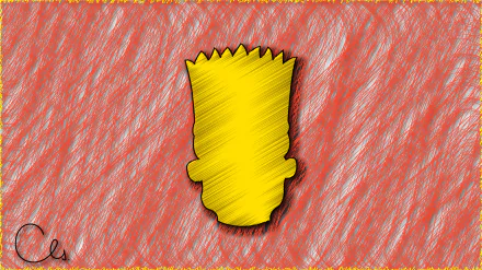 Stylized yellow Bart Simpson head silhouette with scribbled texture on a red textured background — 5K Ultra HD PC desktop wallpaper from The Simpsons TV show.