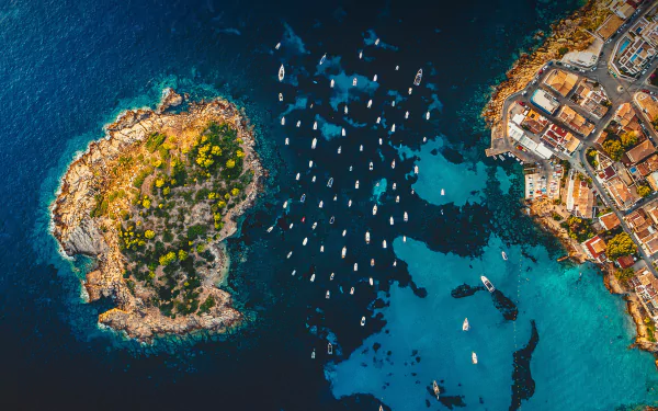  Aerial view of the island Pantaleu near Sant Elm, Mallorca, Spain by Dimitri Weber