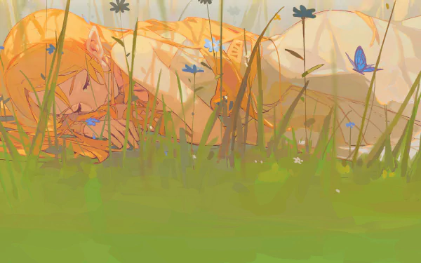 HD PC wallpaper featuring Princess Zelda from the video game The Legend of Zelda: Breath of the Wild, depicted peacefully resting in a field with butterflies around.