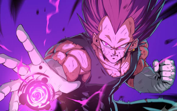 HD wallpaper featuring Ultra Ego Vegeta from Dragon Ball Super, showcasing his powerful stance with dynamic colors and energy effects in an anime style.