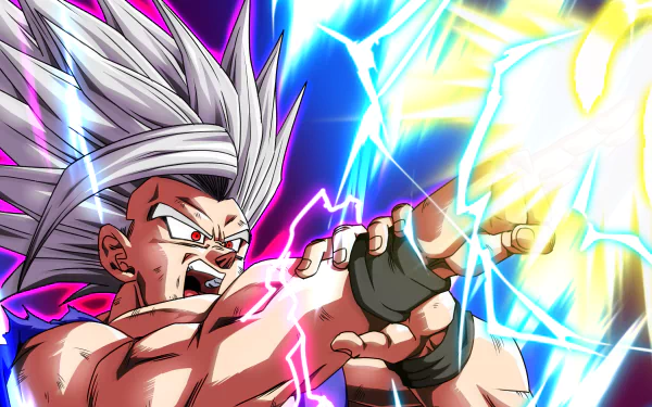 HD PC desktop wallpaper featuring Gohan Beast unleashing an energy attack from Dragon Ball Super: Super Hero, showcasing dynamic anime art and powerful vibrant effects.