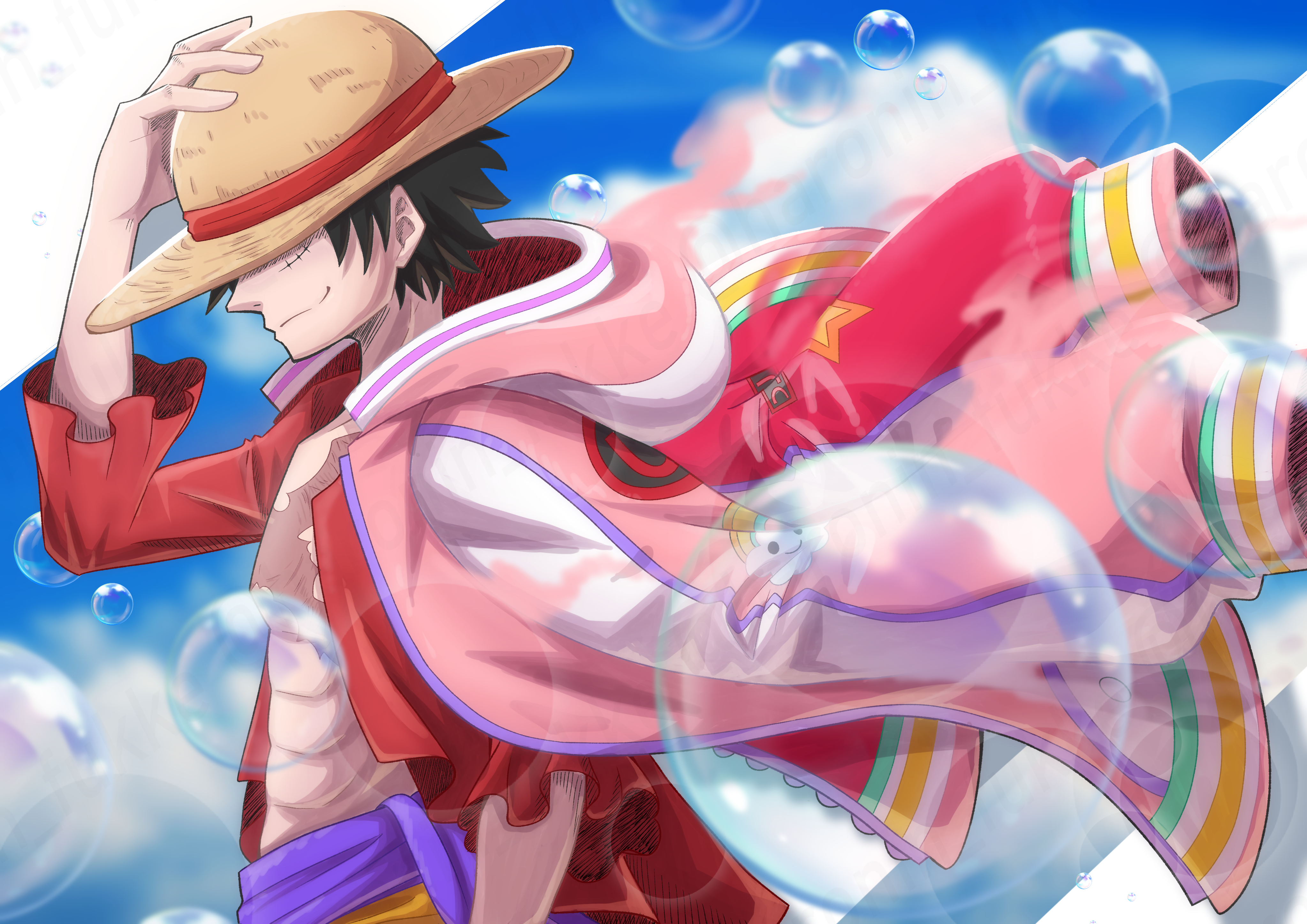 Download Luffy 4k With Colourful Bird Wallpaper