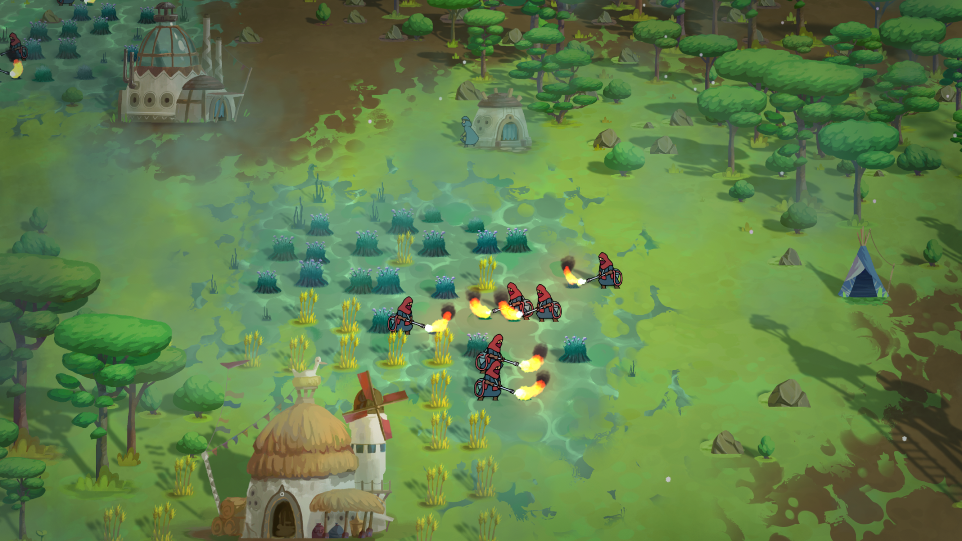 HD desktop wallpaper featuring The Wandering Village game screenshot with vibrant village scene.