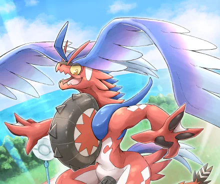 HD PC desktop wallpaper featuring Koraidon from the video game Pokémon: Scarlet and Violet, showcasing dynamic action against a bright, natural background.