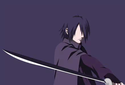 HD PC desktop wallpaper featuring Sasuke Uchiha from the anime Boruto, depicted with his sword against a dark purple background.
