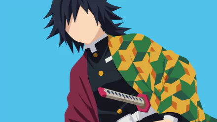 HD PC desktop wallpaper featuring Giyuu Tomioka from the anime Demon Slayer: Kimetsu no Yaiba in his distinctive outfit.