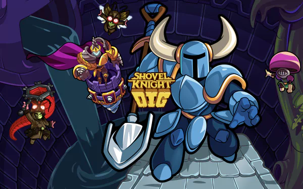 4K Ultra HD PC wallpaper featuring Shovel Knight Dig characters in dynamic poses against a dark, underground dungeon backdrop from the video game.