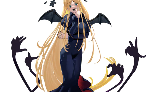 Renner Theiere Chardelon Ryle Vaiself, Overlord anime HD PC desktop wallpaper: long blonde in a dark dress with small bat wings and reaching shadowy hands.