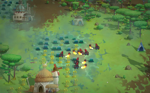 HD desktop wallpaper featuring The Wandering Village game screenshot with vibrant village scene.