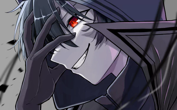 HD PC desktop wallpaper featuring Cid Kagenou from the anime The Eminence in Shadow, showcasing his intense red eye and confident smirk.