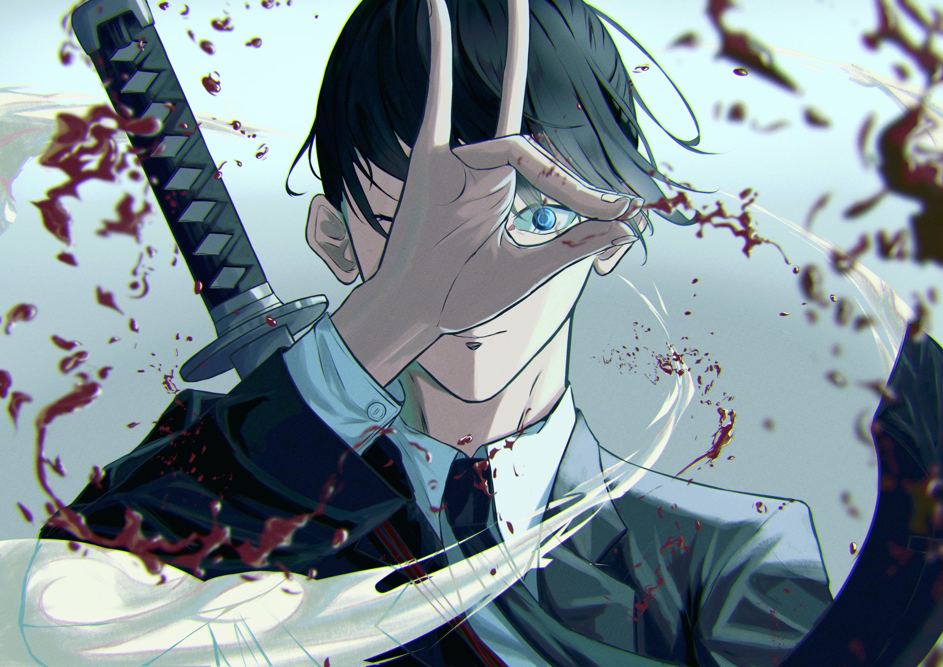 Aki Hayakawa from Chainsaw Man in a dynamic anime scene with a katana, captured in a detailed 4K Ultra HD PC desktop wallpaper.