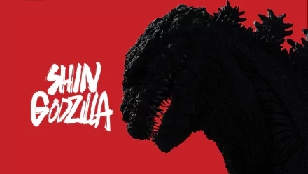 HD desktop wallpaper featuring a silhouette of Shin Godzilla against a red background with bold white text reading Shin Godzilla.