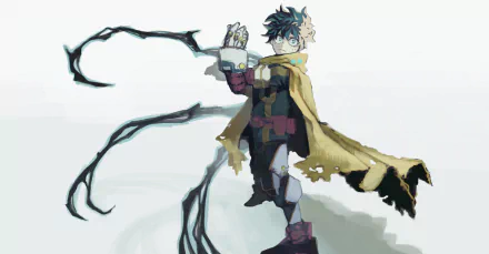 HD PC desktop wallpaper featuring Izuku Midoriya from the anime My Hero Academia, depicted with dynamic energy effects and a flowing yellow scarf.