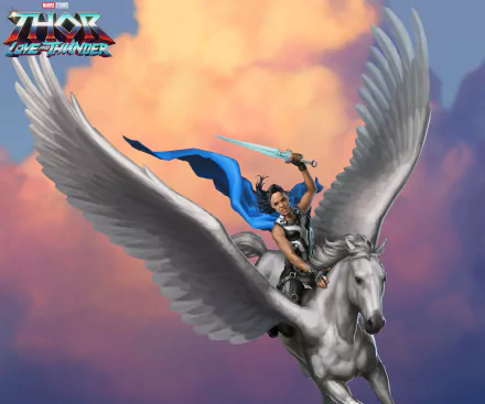 Valkyrie from Marvel Comics depicted in a HD desktop wallpaper for Thor: Love and Thunder.