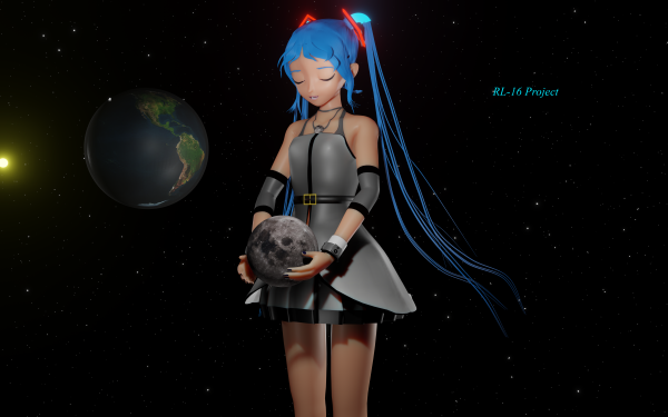 Anime Vocaloid Hatsune Miku Blender 3D Moon Blue Hair HD Wallpaper | Background Image