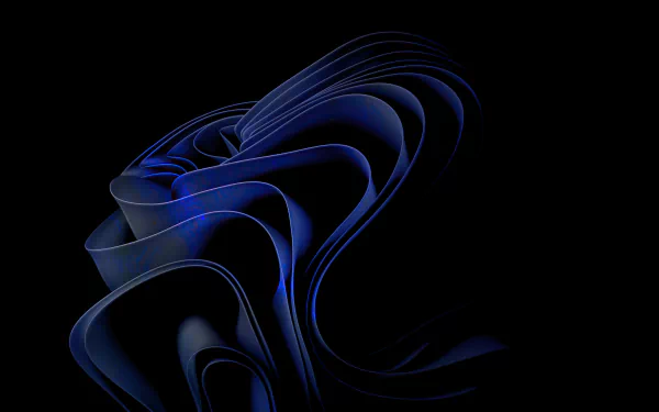 A sleek 4K Ultra HD wallpaper featuring flowing blue shapes against a black background, showcasing the modern aesthetics of Windows 11 technology.