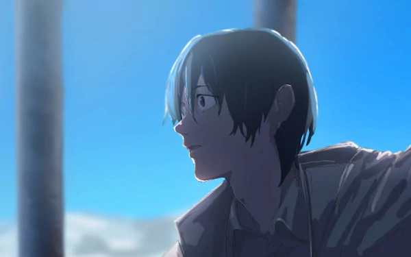 Aki Hayakawa (Chainsaw Man) in soft side-profile against a bright blue sky — 4K Ultra HD anime PC desktop wallpaper.