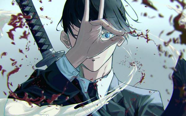 Aki Hayakawa from Chainsaw Man in a dynamic anime scene with a katana, captured in a detailed 4K Ultra HD PC desktop wallpaper.