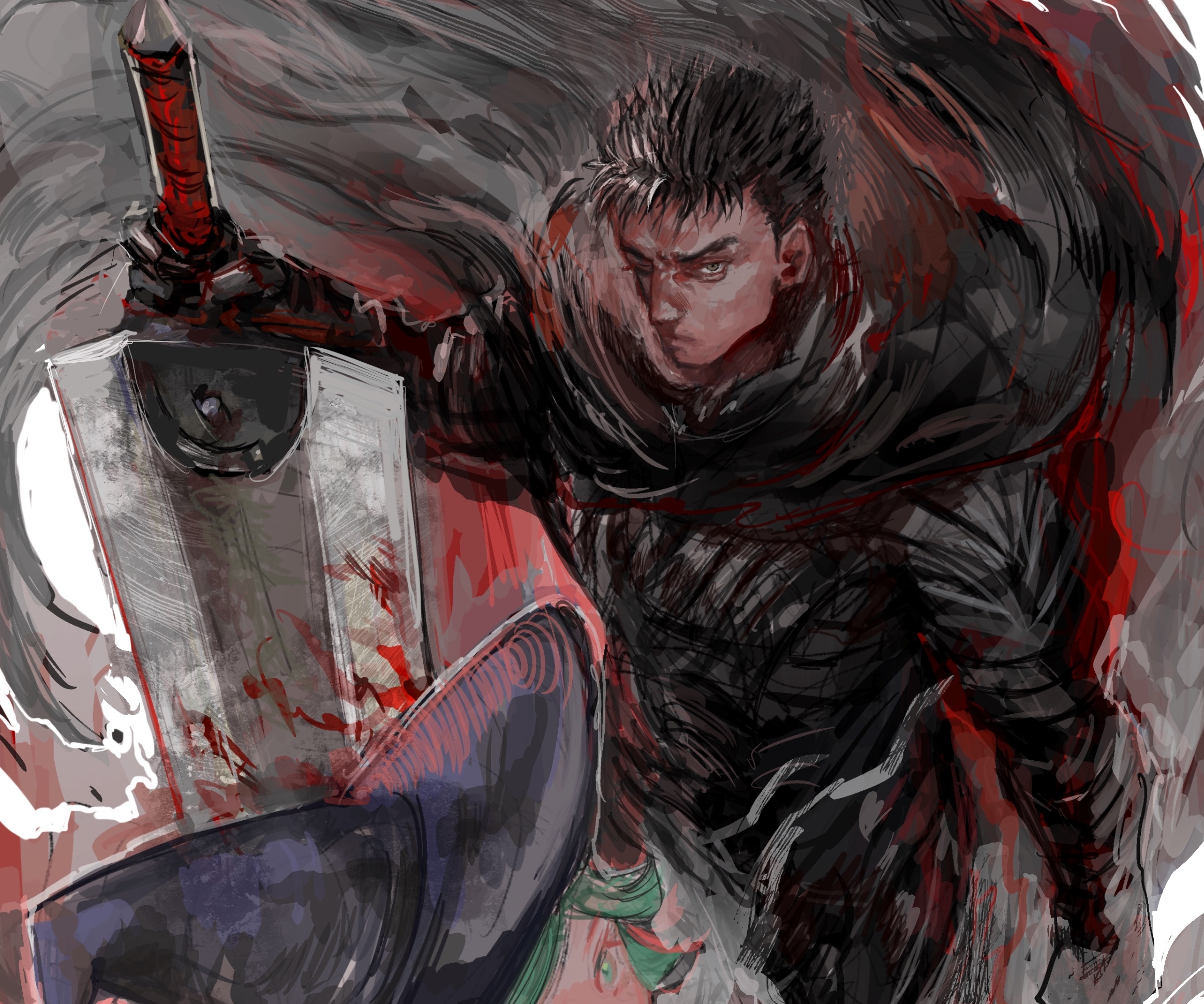 Download wallpapers Guts, artwork, red eyes, warrior, Berserk