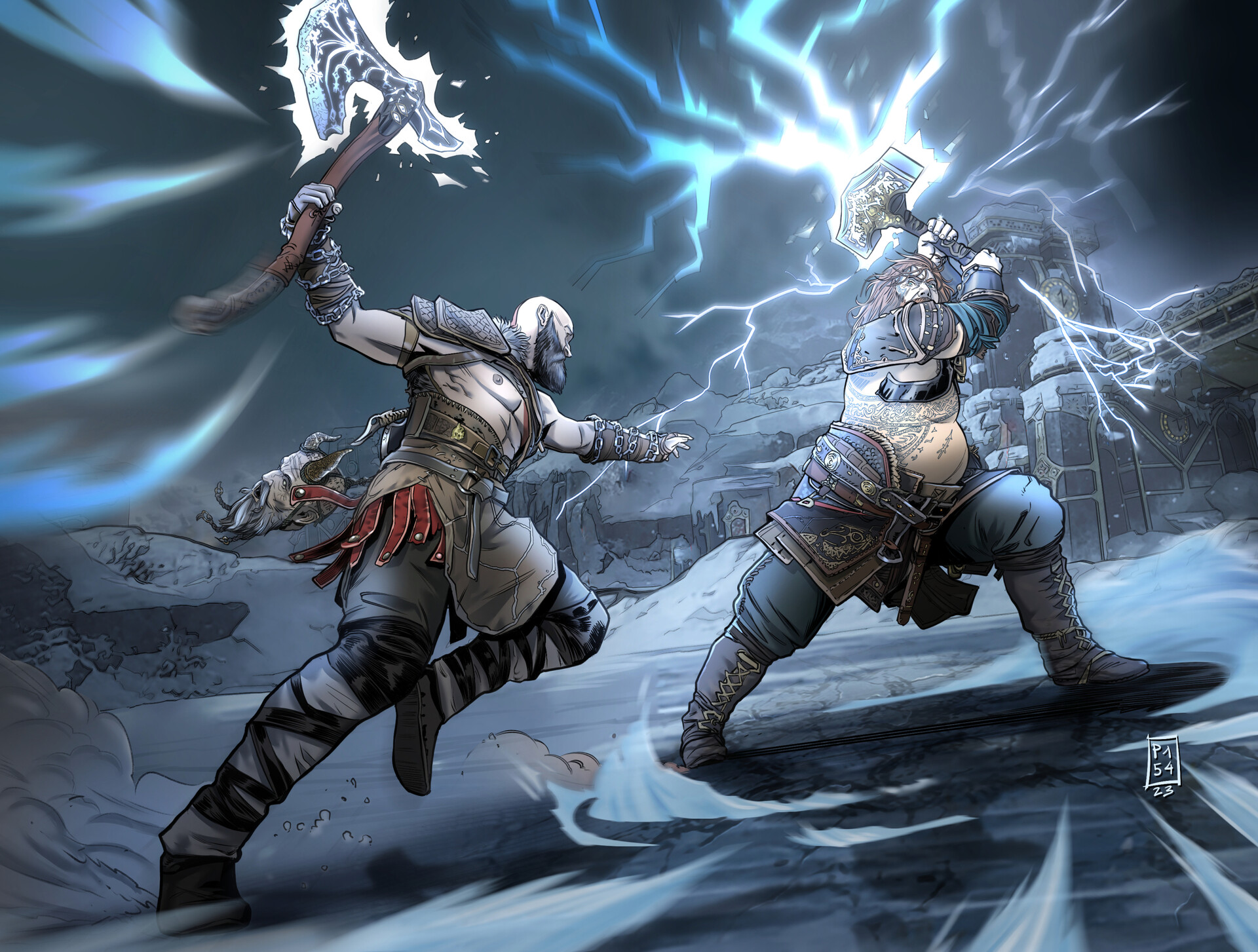 Thor vs Kratos by Francesco Pisa