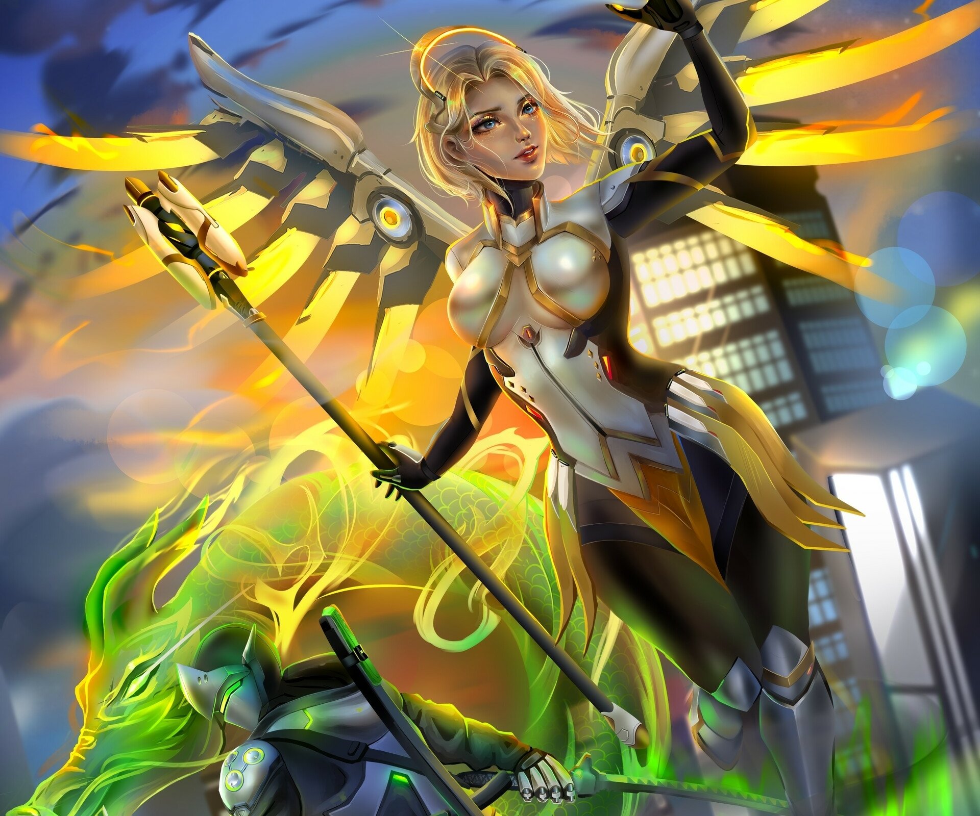 HD Heroes: Mercy and Genji in Overwatch 2 by lunarrina