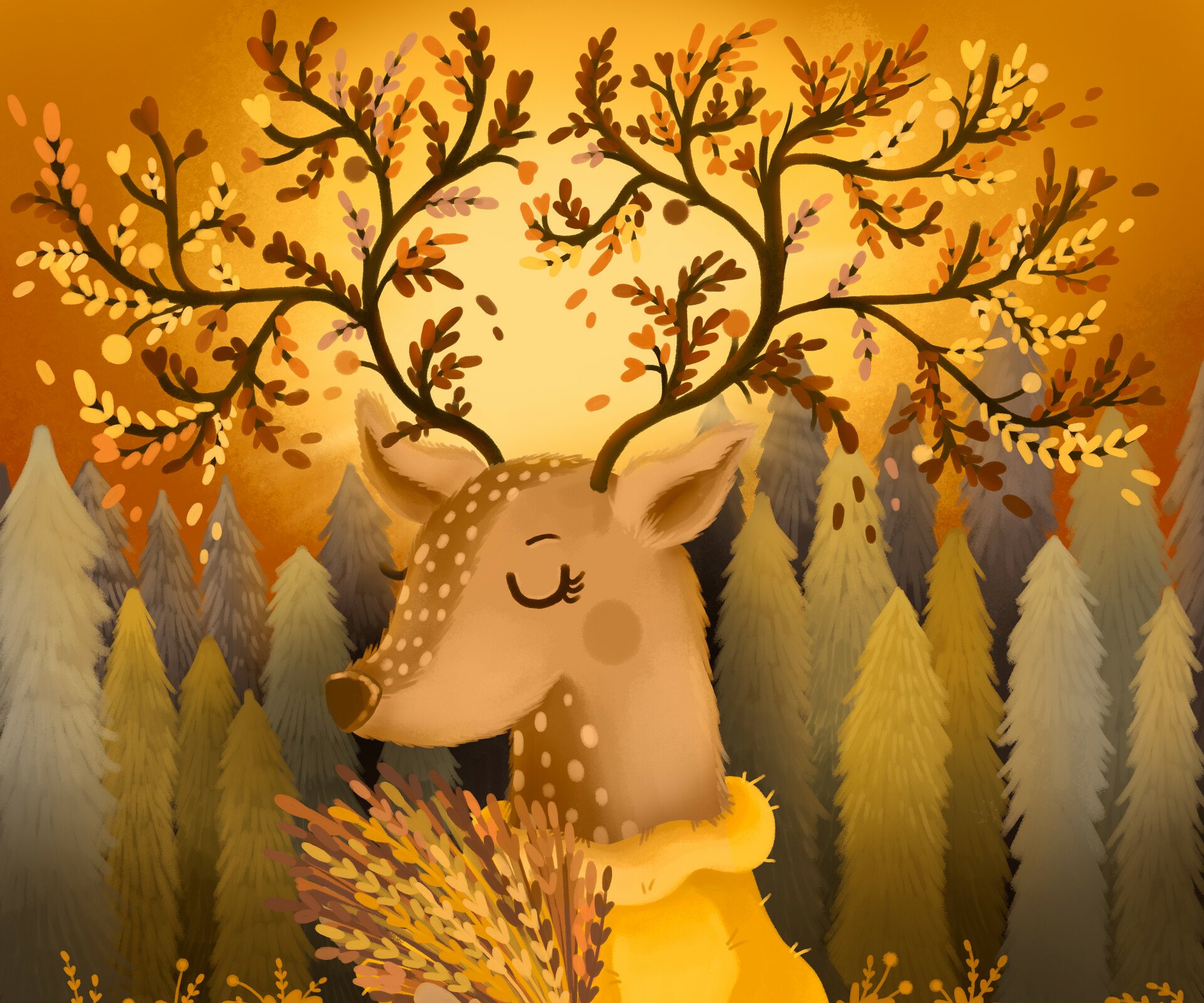 Download Fantasy Deer Illustrated Character HD Wallpaper by Anastasia Skachko