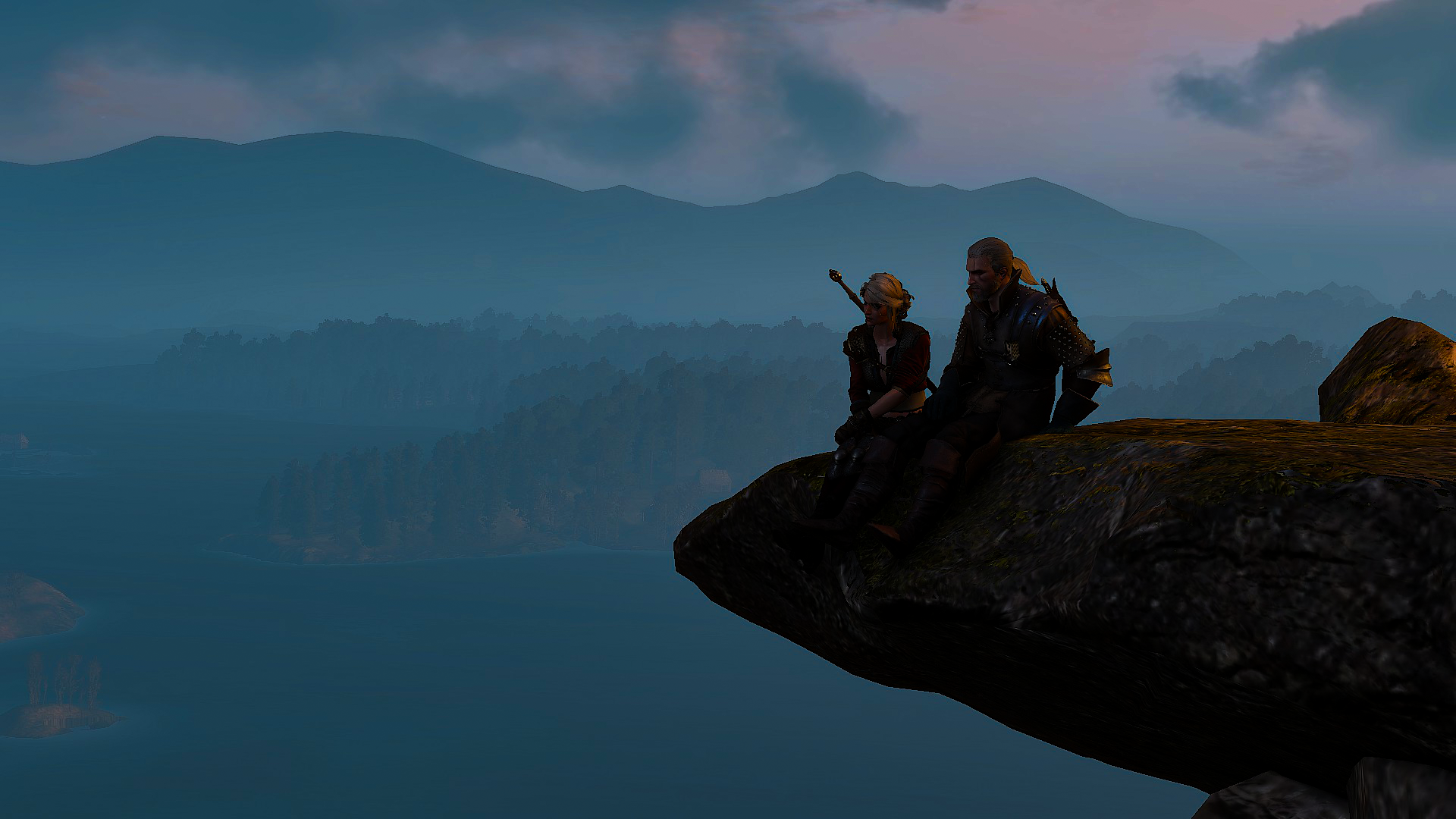 The Witcher 3 Yennefer Geralt and Ciri On The Cliff by kinqbert