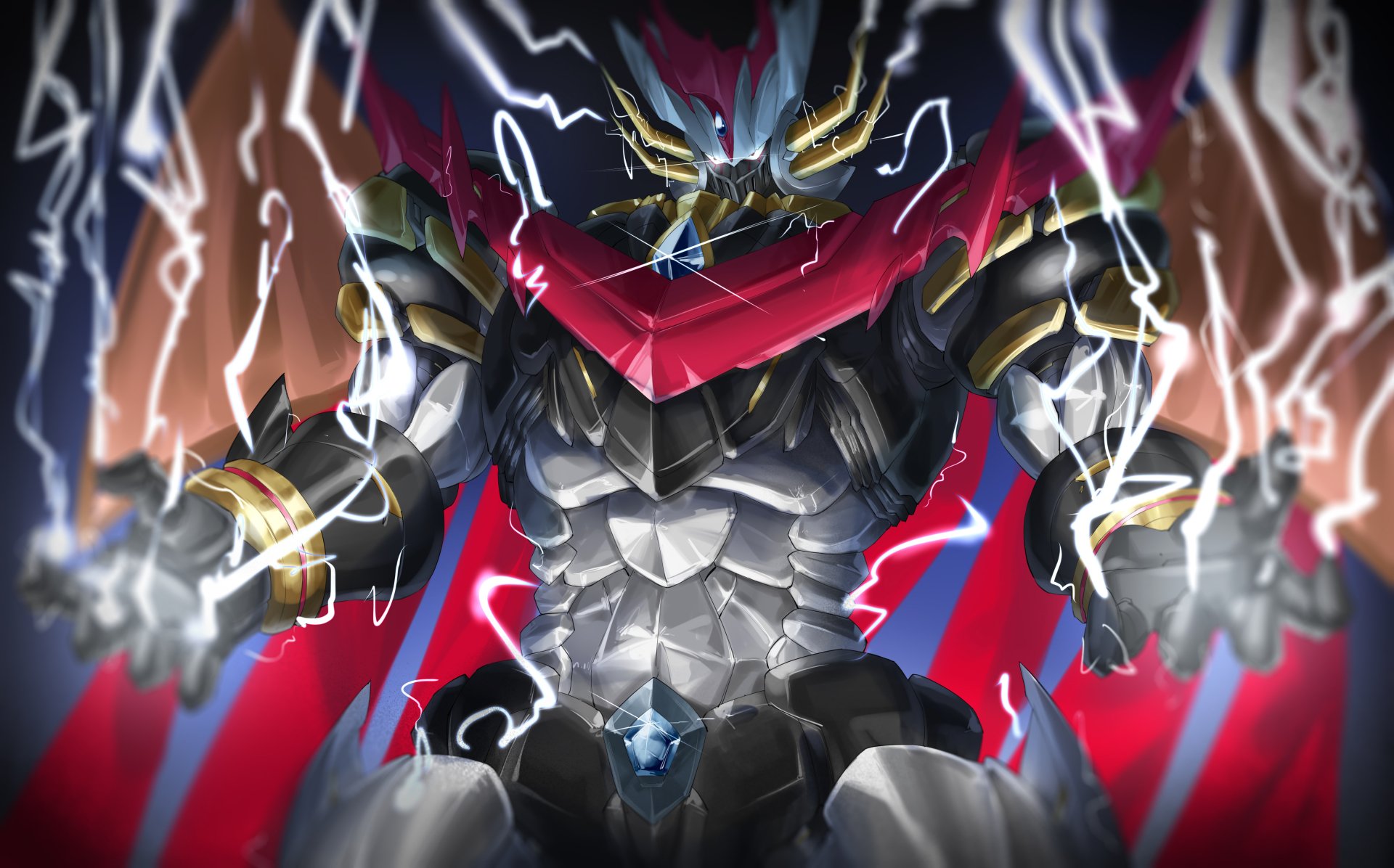 4K Ultra HD PC desktop wallpaper featuring Mazin Emperor G, a powerful anime robot inspired by Mazinger Z, surrounded by dynamic lightning effects.
