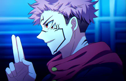 HD PC desktop wallpaper featuring Sukuna from the anime Jujutsu Kaisen, showcasing his distinct markings and confident expression in vibrant colors.