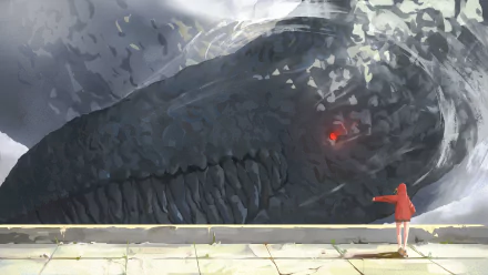 4K Ultra HD anime wallpaper featuring Akane Sawatari facing the massive Snake Devil from Chainsaw Man, set against a dramatic, stormy backdrop.