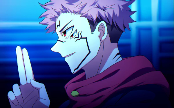 HD PC desktop wallpaper featuring Sukuna from the anime Jujutsu Kaisen, showcasing his distinct markings and confident expression in vibrant colors.