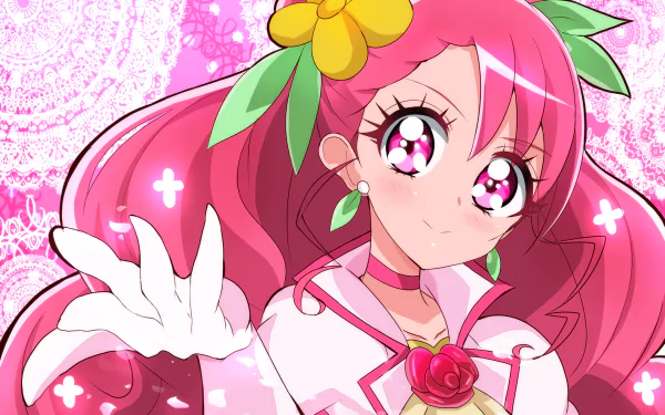 Nodoka Hanadera (Cure Grace) from Healin' Good PreCure — pink-haired anime magical girl reaching out amid roses and sparkles; HD PC desktop wallpaper