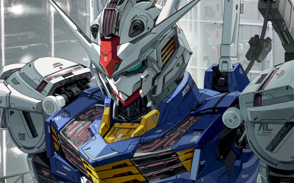 HD PC desktop wallpaper featuring the detailed anime mecha XVX-016 Gundam Aerial from Mobile Suit Gundam: The Witch from Mercury.