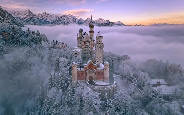 Neuschwanstein Castle, a majestic man-made wonder in Germany, captured in stunning HD resolution for a captivating desktop wallpaper.