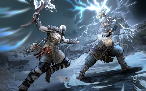 Video Game God of War: Ragnarök God of War Kratos Thor HD Wallpaper | Background Image