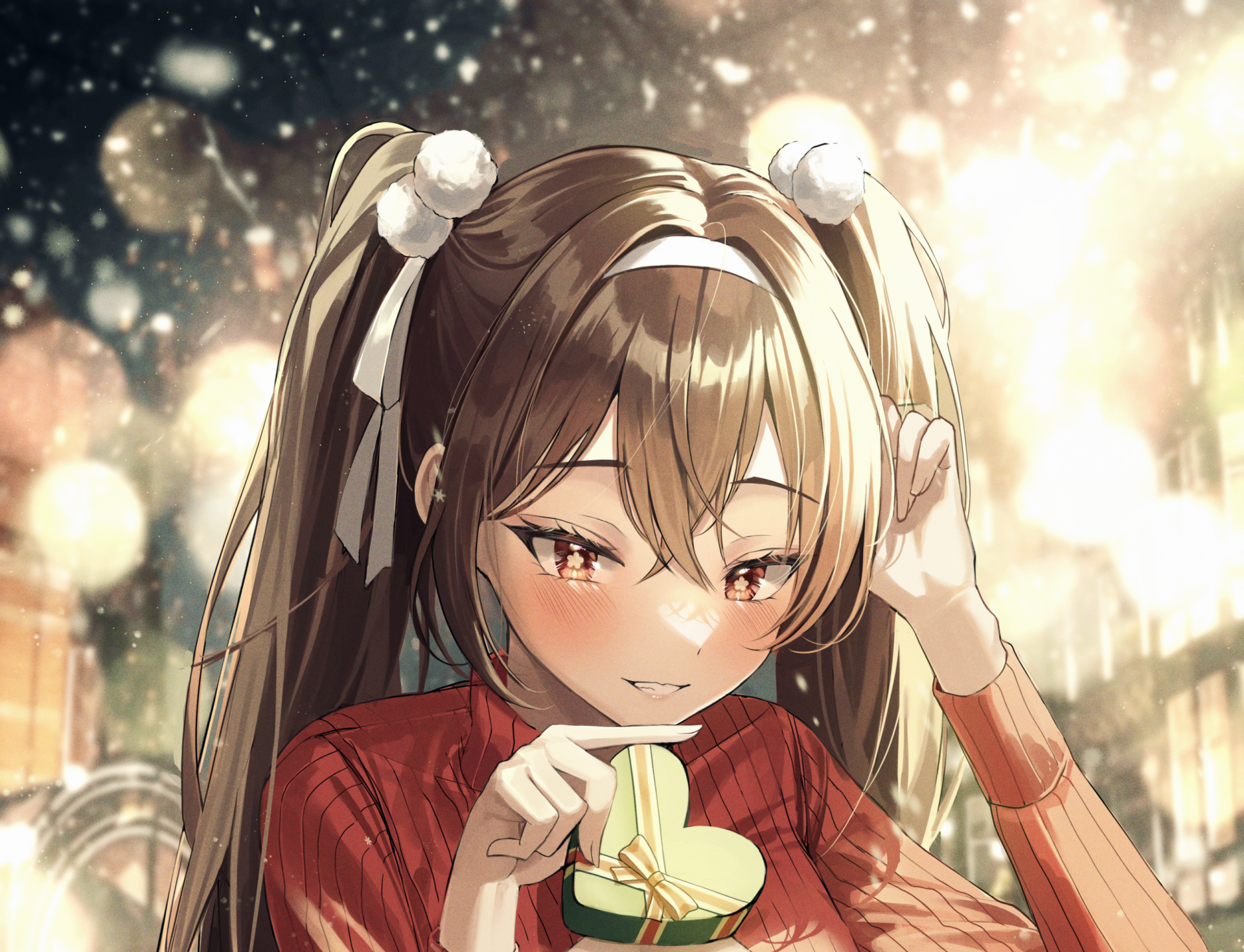 HD PC desktop wallpaper featuring Hu Tao from the video game Genshin Impact, showcasing her in a warm, softly lit setting with a cozy autumn atmosphere.