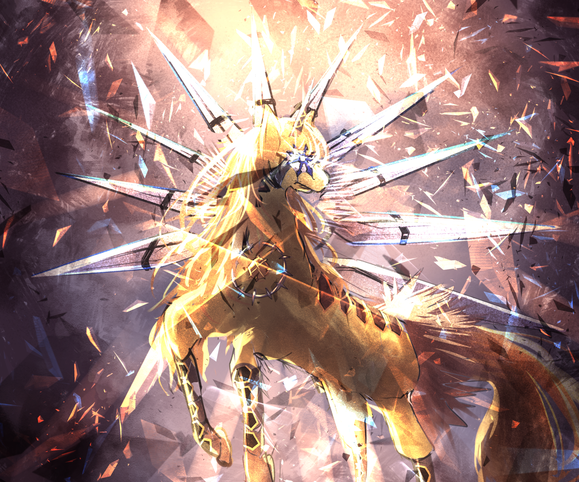 HD PC desktop wallpaper featuring a dynamic, glowing creature with radiant spikes in an anime style inspired by Yu-Gi-Oh!