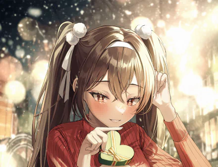 HD PC desktop wallpaper featuring Hu Tao from the video game Genshin Impact, showcasing her in a warm, softly lit setting with a cozy autumn atmosphere.