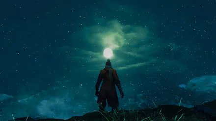 Sekiro: Shadows Die Twice 4K Ultra HD PC desktop wallpaper featuring a lone warrior silhouetted against a glowing, misty night sky.