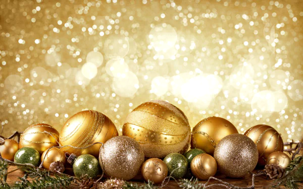 Elegantly festive Christmas baubles in a holiday-themed HD desktop wallpaper and background.