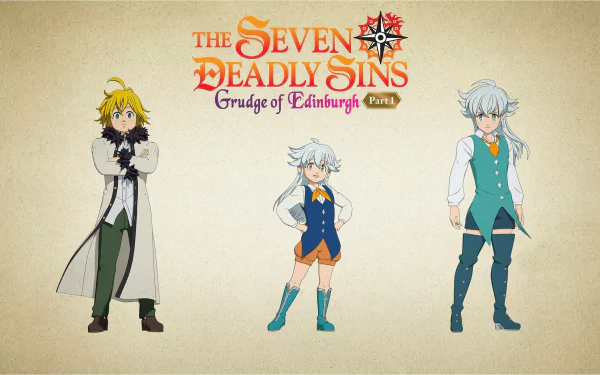 Stylish HD desktop wallpaper featuring characters from the anime The Seven Deadly Sins in a dynamic and colorful illustration.