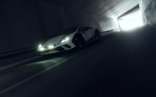 Lamborghini Huracán Sterrato racing through a scenic landscape in vibrant HD desktop wallpaper and background.