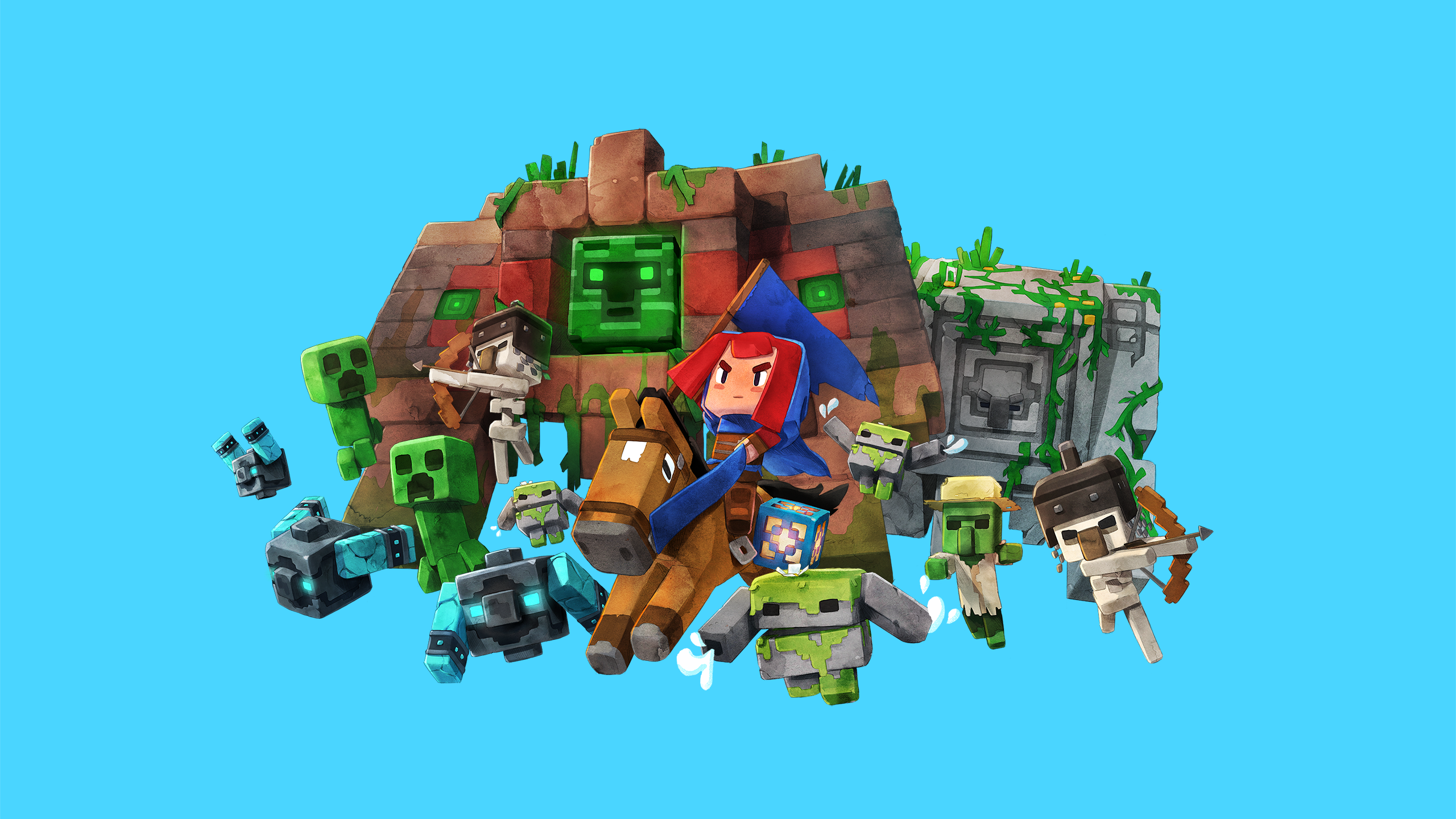 HD desktop wallpaper featuring Minecraft Legends characters and creatures in vibrant colors, perfect for a gaming background.
